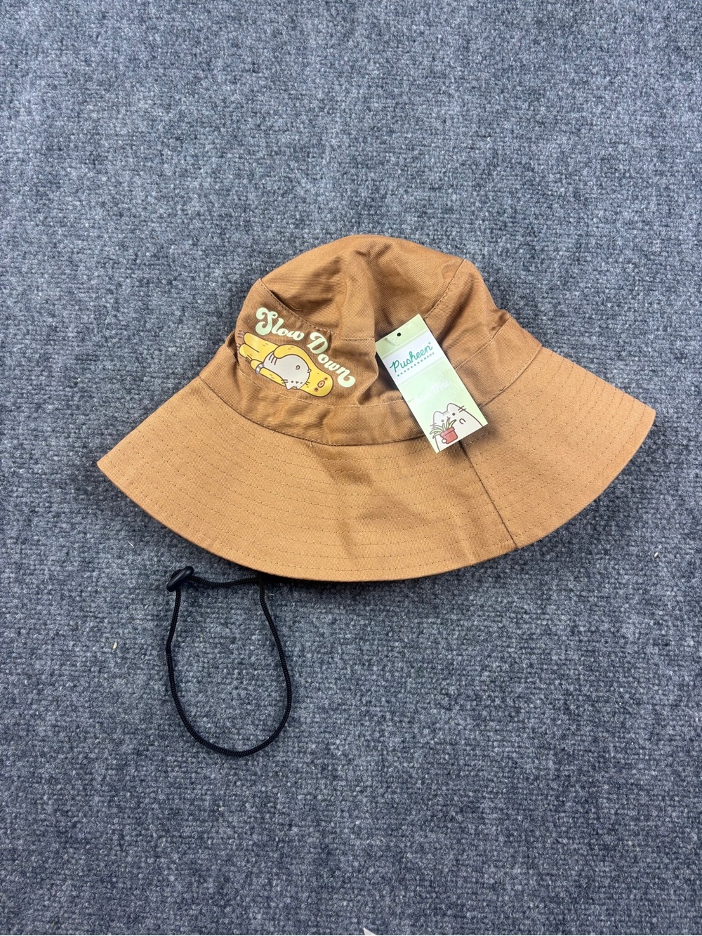 PUSHEEN Box Brown “Slow Down” Bucket Hat Sun Hat w/Chin Cord OSFM *NWT*